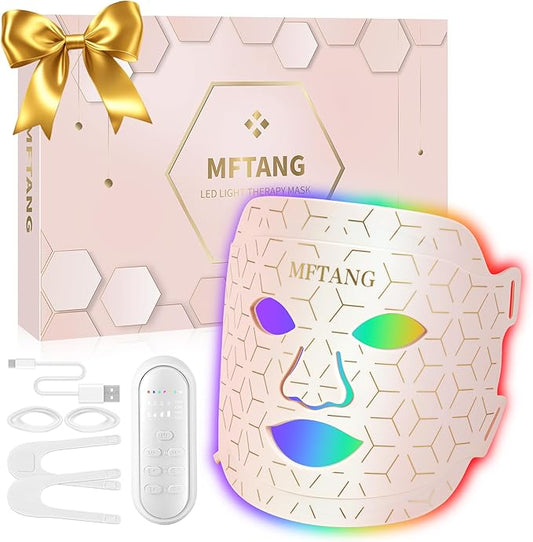 Red Light Therapy for Face, 7 Colors Led Light Therapy Silicone Facial Mask - Birthday, Christmas, Mothers Day, Valentines Day, Self Care Gifts for Her Women Mom Best Friend Wife (Pink)