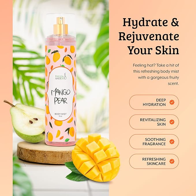 Home Spa Gift 10oz Deep Moisturizing Fragrance Body Lotion & 8 oz. Fine Fragrance Body Mist Set Luxury Self-Care Combo for Women and Girls (Mango Pear)