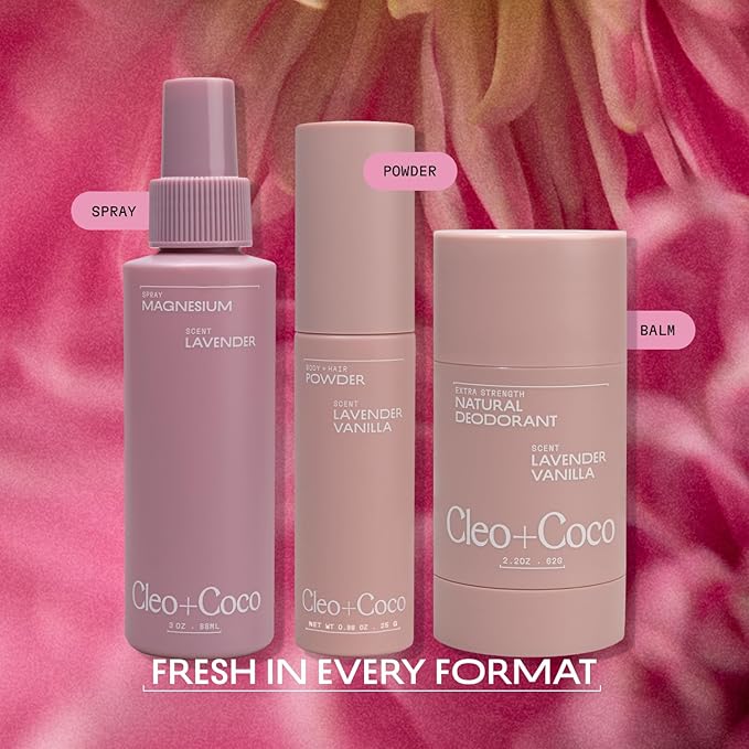 Cleo + Coco. Deodorant Powder for Body and Hair, Lavender Vanilla (0.88 oz), 2-in-1 Deo Powder & Dry Shampoo for Women & Men, Aluminum Free Deodorant, Talc-Free, Anti Chafe Protector, Travel-Size