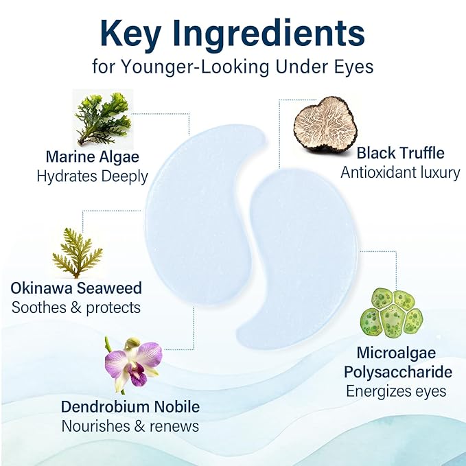 Ocean Oracle Hydrating Hydrogel Eye Patches 28 Pairs, 5-Min Soothing Eye Masks with Marine Algae & Seaweed Blend, Rejuvenating Eye Pads for Tired Eyes, Spa Relaxation Gifts for Women & Men
