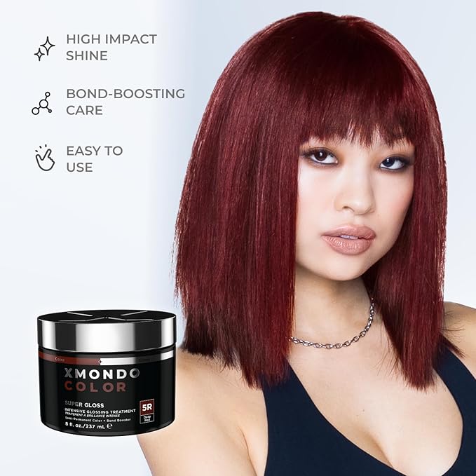 XMONDO Color 5R Deep Red Color Depositing Mask & Glossing Treatment Infused with Bond Boosters for Nourishment, Revitalize & Repair, Vegan Formula, 8 Fl Oz