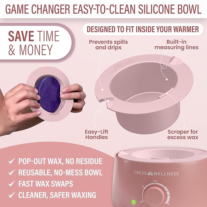 Tress Wellness Waxing Kit for Sensitive Skin – Safe for Face & Skin, Prep & Aftercare Wipes, Easy to Use – At-Home Kit for Face, Bikini, Brazilian & Full Body - Pink, No Display