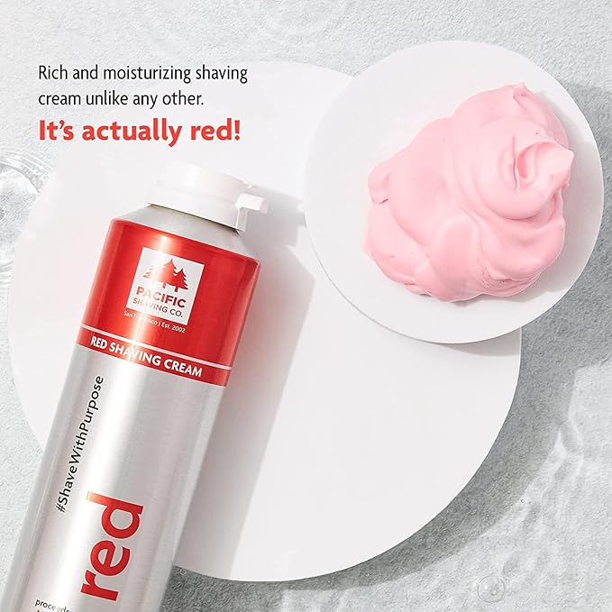 Pacific Shaving Company Red Shaving Cream - Foaming Colorful Shaving Cream - Hydrating, Redness Reducing + Irritation Free Shave Cream (7 Oz)