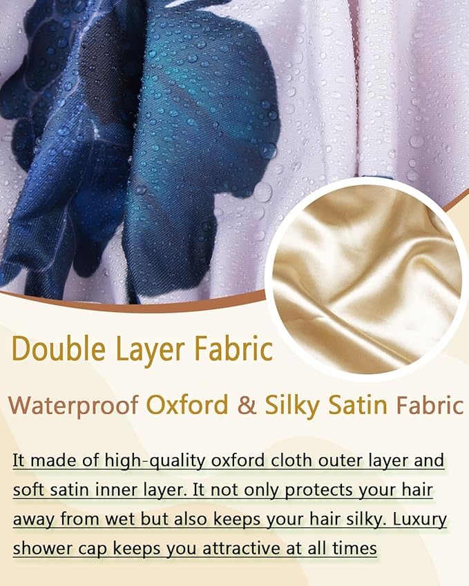 Shower Caps for Women Waterproof Reusable… (Blue Flower)