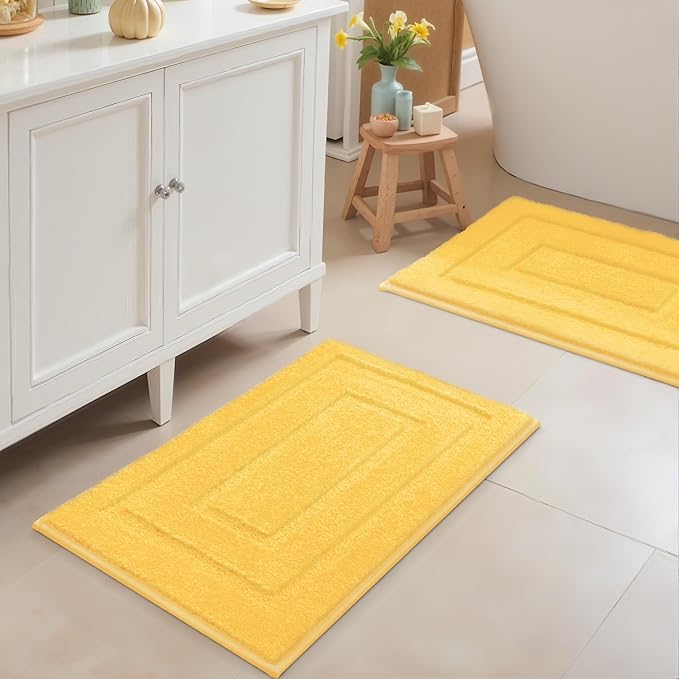 GRANNY SAYS Bathroom Rugs Sets 2 Piece,Soft Bath Mats for Bathroom, Bath Rugs Non Slip Washable, Absorbent Bath Rug for Tub, Shower and Toilet, Bath Mat Set (Yellow, 20" x 32" + 16" x 24")