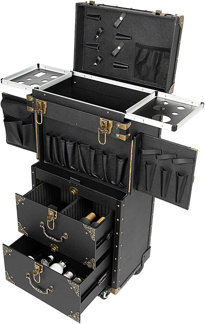 Cosmetic Train Case,Makeup Organizer Travel Case with Multiple Compartments,Rolling Makeup Case,Professional Makeup Casewith Wheels for Make-up Artists,55Lbs Load-Bearing