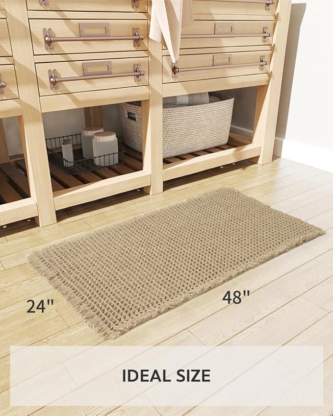 tchdio Waffle Bath Mat-Runner Rug, Super Absorbent Non Slip Bath Mats for Bathroom Machine Washable Long Rugs with Tassels, Bath Rugs for Bathroom Floor Beside Tub, 2' x 4'(24" x 48")