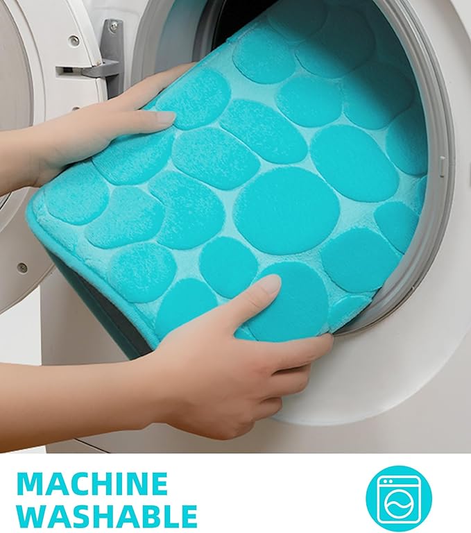 YIHOUSE Memory Foam Runner Rug, Cobblestone Bathroom Runner Rugs Super Water Absorbent Bath Mats for Bathroom Machine Washable Bath Rugs for Hallway Bedroom Laundry Room(24 x 47,Teal)