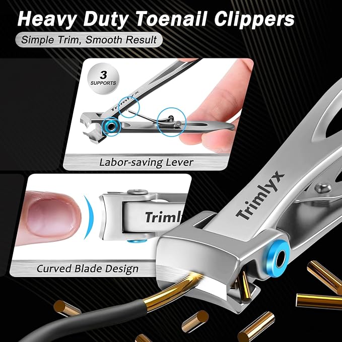 Toenail Clippers for Thick Toenails, Trimlyx Heavy Duty Toe Nail Clippers for Thick Nails for Seniors, Ingrown Nail Clippers for Men, Large Slanted Nail Clippers for Seniors Thick Nails 5Pcs