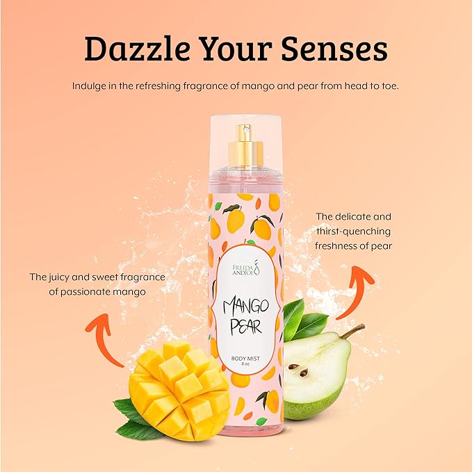 Exquisite Body Spray Mango Pear Scent: Luxury Women's Perfume Fragrance Body Mist Spray - Ideal for Special Occasions - 8 oz Fine Mist Spray Bottle