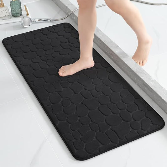 YIHOUSE Memory Foam Runner Rug, Cobblestone Bathroom Runner Rugs Super Water Absorbent Bath Mats for Bathroom Machine Washable Bath Rugs for Hallway Bedroom Laundry Room(20 x 47,Black)
