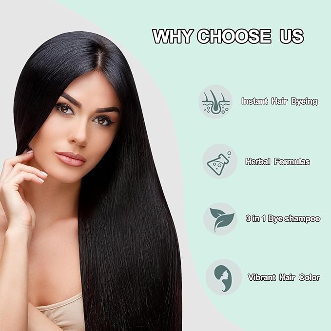 Fvquhvo Instant Black Hair Shampoo, Hair Color Shampoo for Gray Hair, Black Hair Dye Shampoo 3 in 1, Shampoo Hair Dye & Champu Para Canas, Colors in Minutes, Easy to Use, 16.90 Fl Oz