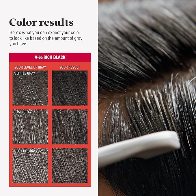 Just For Men Easy Comb-In Color Mens Hair Dye, Easy No Mix Application with Comb Applicator - Rich Black, A-65, Pack of 3