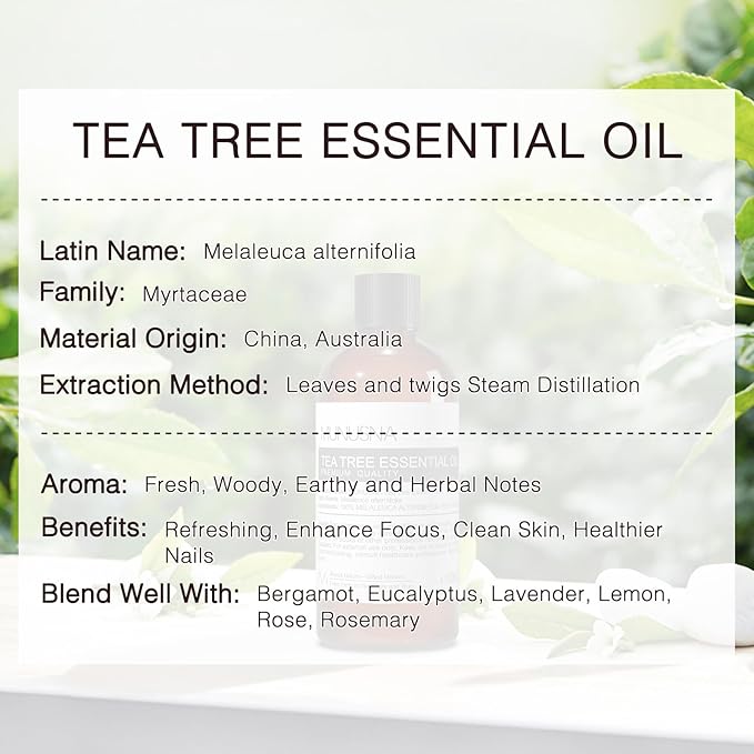 Tea Tree Essential Oil 100ML, 100% Pure Natural Tea Tree Oil for Skin, Hair Care, Diffuser, Aromatherapy, Scalp and Body Massage