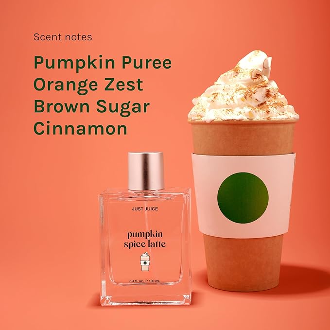 Just Juice Pumpkin Spice Latte - Warm Vanilla Perfume for Women and Men - Mini Travel Perfume with Nutmeg, Cinnamon, Tonka Bean - 0.33 oz