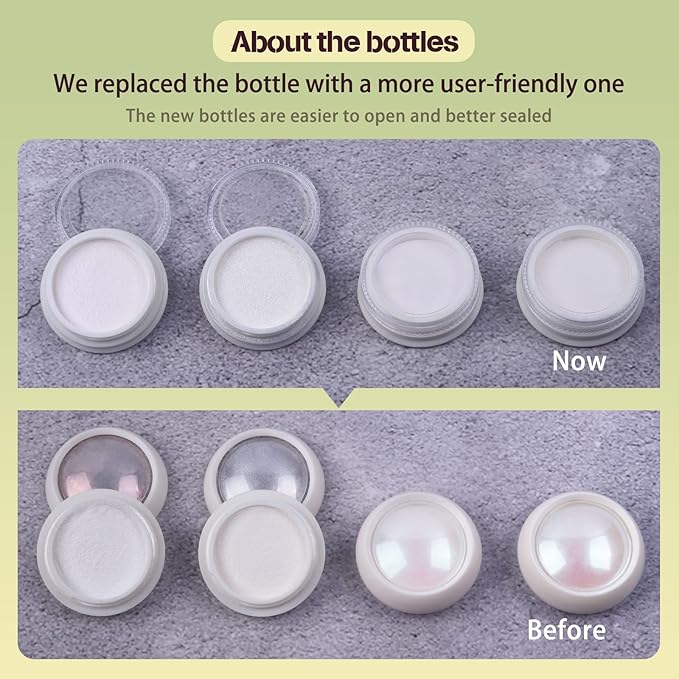 Artdone 4 Jars Chrome Nail Powder Metallic Mirror Effect Pigment Chrome Iridescent Aurora Nail Glitter Mermaid White Pearl Glitter Dust Kit for Gel Polish Nail Art Decoration, Resin Craft