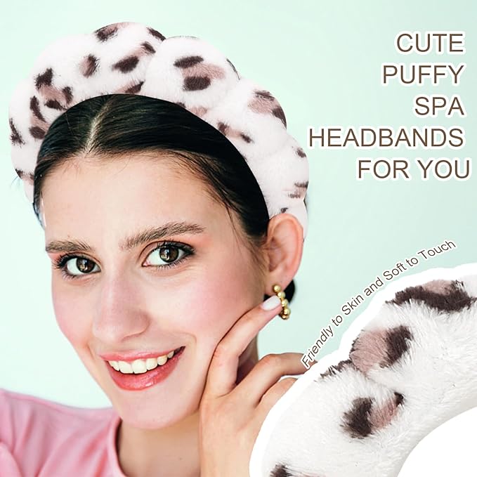 3 Pack Terry Cloth Headbands - Puffy Hair Bands for Skincare, Makeup, and Face Washing with Sponge