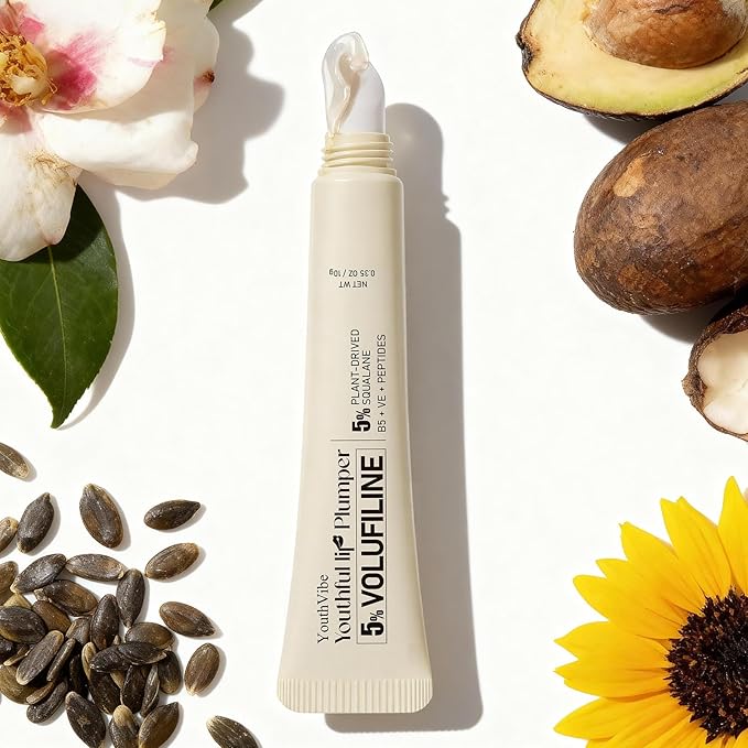 YouthVibe Hydrating Lip Primer & Plumper Gloss - 5% Volufiline™, Squalane, Shea Butter, Collagen, Peptide & PDRN - Moisturizing Lip Care for Smoother, Softer Lips