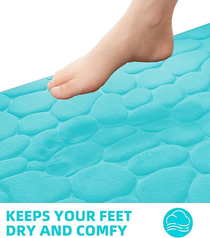 YIHOUSE Memory Foam Runner Rug, Cobblestone Bathroom Runner Rugs Super Water Absorbent Bath Mats for Bathroom Machine Washable Bath Rugs for Hallway Bedroom Laundry Room(20 x 47,Teal)