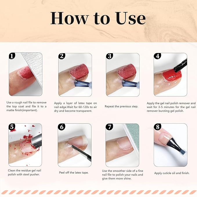 JODSONE Gel Nail Polish Remover Kit - Set with 15ml Gel Nail Polish Remover, Cuticle Oil and Latex Tape, and Complete Remover Manicure Tool Set, No Soaking