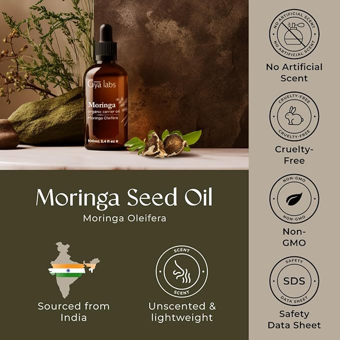 Gya Labs Moringa Seed Carrier Oil - 3.4 Fl Oz - for Hair, Skin, Face, Scalp & Body Massage
