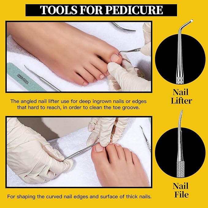 FANDAMEI Nail Care Set, Nail Files 100/180, Nail Buffer Block, Cuticle Tools, Nail Cuticle Nippers, Cuticle Trimmer, Cuticle Pusher, Manicure & Pedicure Kits, Toenail File, Yellow