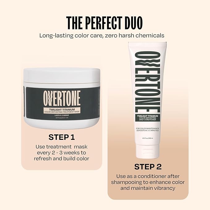 Overtone Semi Permanent Hair Color Conditioner, Extreme Silver is Twilight Titanium, 8 oz, Nourishing Damage-Free, Color Depositing Mask for All Hair with Shea Butter & Coconut Oil, Cruelty-Free