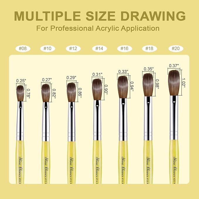 Acrylic Nail Brush Size 8, 100% Pure Kolinsky Nail Brush for Acrylic Application, Professional Nail Extension Manicure Tool Nail Drawing Pen for DIY Home Salon(Yellow)