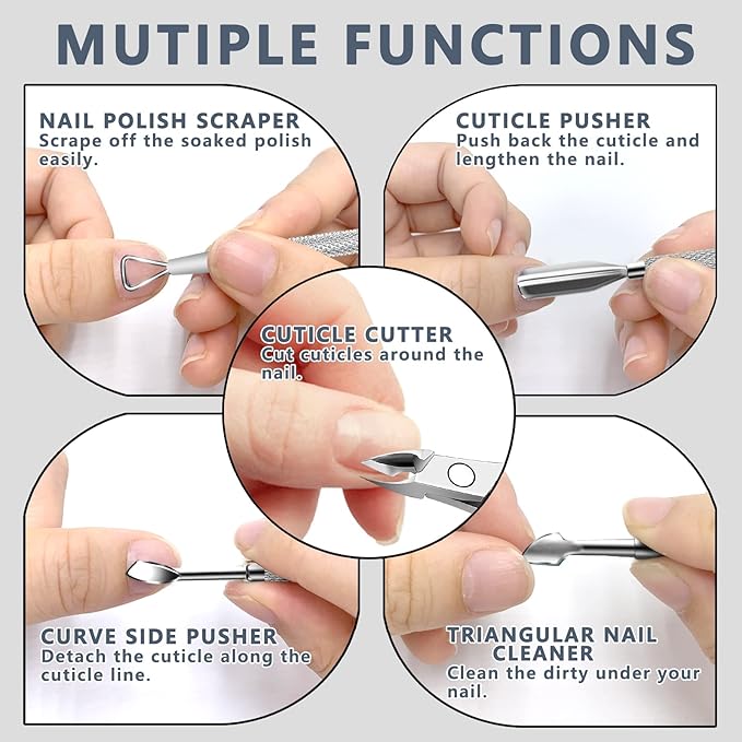Cuticle Trimmer with Cuticle Pusher and Scissors, Cuticle Remover Professional Durable Pedicure Manicure Tools, Stainless Steel Cuticle Nipper Cutter Clipper for Fingernails and Toenails (Silver)