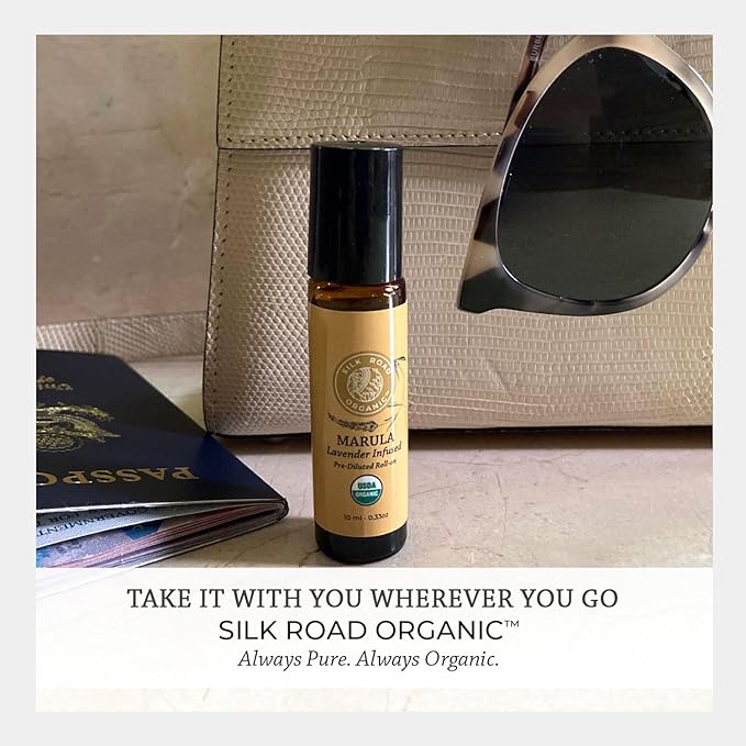 Silk Road Organic Marula Oil & Lavender Essential Oil Roll On, USDA Certified - Deep Hydration for Nails, Hair, Feet, Face, Body - 10 ml Aromatherapy Roller