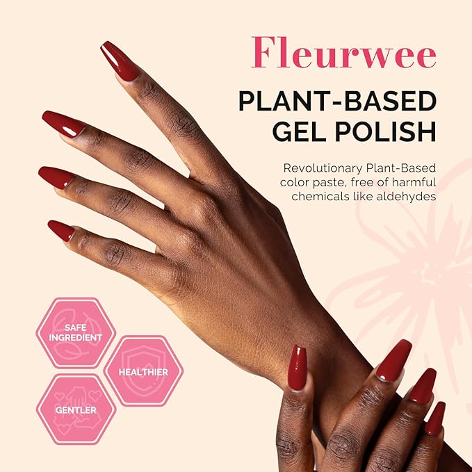MelodySusie Fleurwee Plant Based Gel Nail Polish, Hema Free Maple Red Nail Polish, Soak Off UV LED Gel Polish Gift for Women 21 Non Toxic Long Lasting Nail Art Manicure Salon DIY at Home B1801