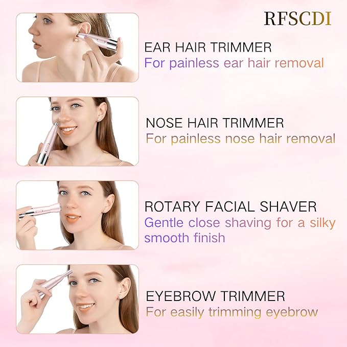 5-in-1 Rechargeable Nose & Ear Hair Trimmer - IPX7 Waterproof Dual Edge Grooming Kit for Men & Women, Perfect for Hair Removal of Nose, Eyebrows, Beard, Bikini, and Facial Hair (Pink)