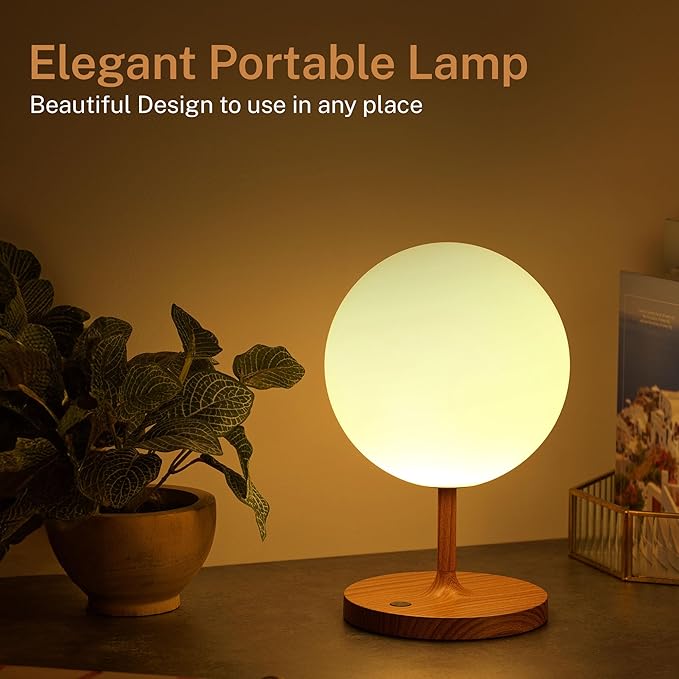 Cordless Lamp, 5000mAh Battery Operated Rechargeable Table Lamp with Power Bank, Touch Dimmable 3 Color Temperatures, IP44 Waterproof Shower Lamp for Kitchen, Bathroom, Indoor Or Outdoor Use 9.6in