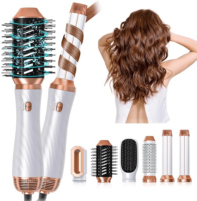 6 in 1 Hair Dryer Brush, Upgrade Detachable Blow Dryer Brush Air Styler Wrap Air Curler, Negative Ion Blow Dryer Hot Styler, Travel Hair Styling Tool for Straight/Curl/Drying/Smoothing