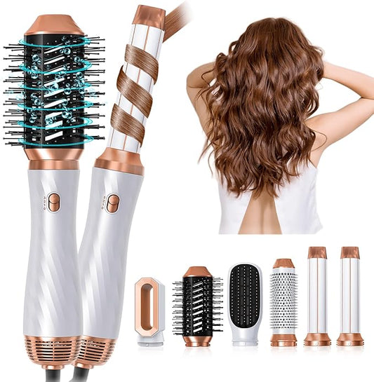 6 in 1 Hair Dryer Brush, Upgrade Detachable Blow Dryer Brush Air Styler Wrap Air Curler, Negative Ion Blow Dryer Hot Styler, Travel Hair Styling Tool for Straight/Curl/Drying/Smoothing