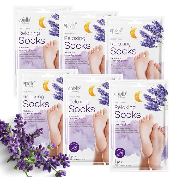 Epielle Relaxing Foot Mask 6 Pairs, Deep Moisturizing Socks for Dry, Cracked Feet, Self Care Gifts for Women, Spa Kit, Stocking Stuffers, Thanksgiving Essentials