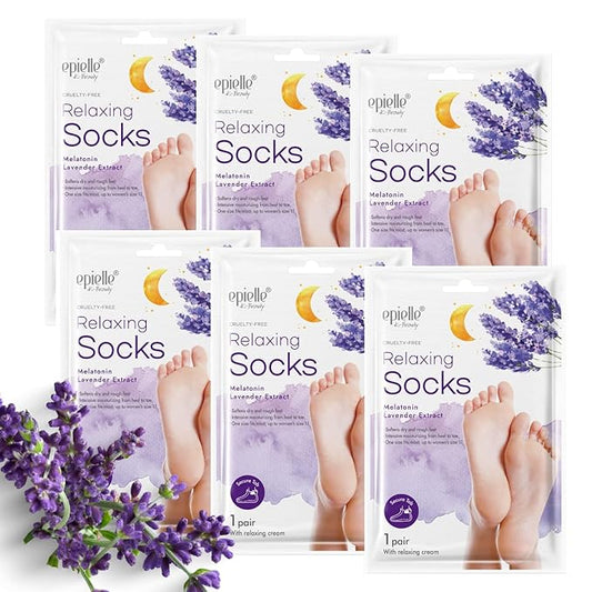 Epielle Relaxing Foot Mask 6 Pairs, Deep Moisturizing Socks for Dry, Cracked Feet, Self Care Gifts for Women, Spa Kit, Stocking Stuffers, Thanksgiving Essentials