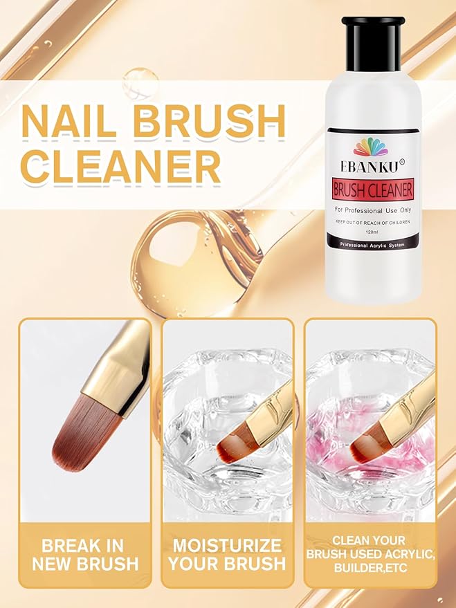 EBANKU 120ml Acrylic Nail Brush Cleaner, 3 in 1 Nail Art Brushes Conditioner Nail Brush Clean Solution Quickly Clean for Solid Gel Polish/Nail Extension Gel