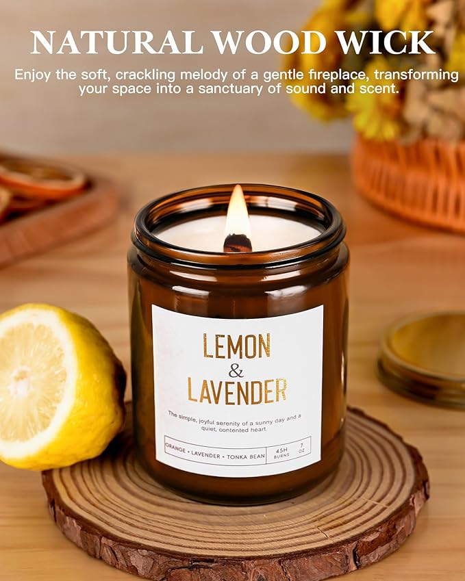 28oz Wood Wick Candles That Crackle: 4 Pack Scented Candles for Home Scented, Aromatherapy Candle Set with Crackling Wooden Wick Up to 200H Burning Candle Gift Set for Birthday Thanksgiving Christmas