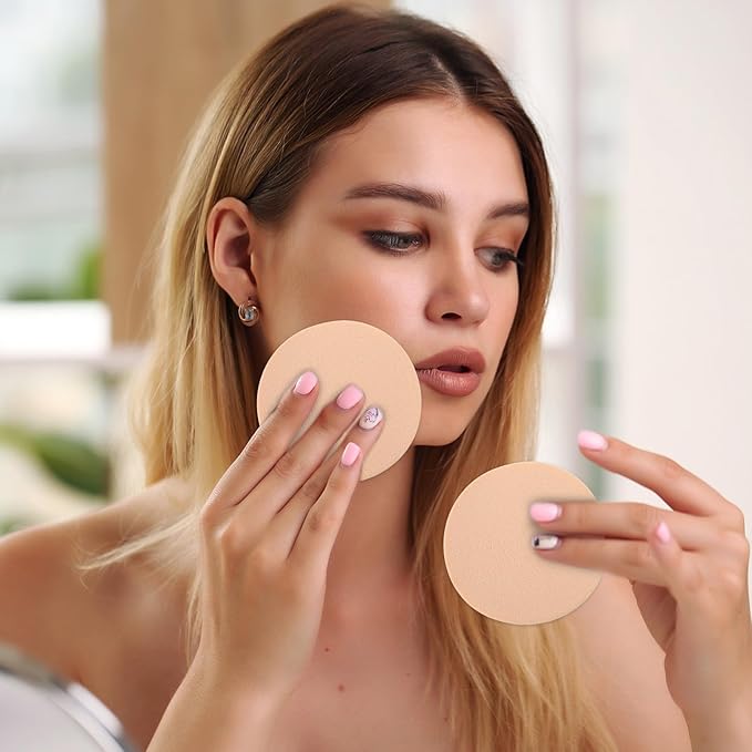 5 PCS Nude Round Makeup Sponge, Flat Makeup Sponges for Foundation, Smooth Cosmetic Foundation Sponge, Beauty Powders Puff for Women Lady Professional Makeup