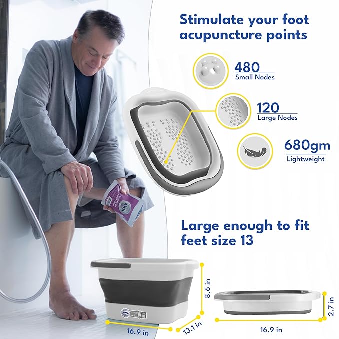 Foot Soaking Tub for Soaking Feet, Collapsible Foot Tub, Foot Bath Soak Tub with Massage Nodes, Large Pedicure Foot Spa Bucket, Portable Foot Soaker Container for Foot Care Routine at Home