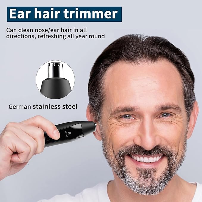 Ear and Nose Hair Trimmer for Men, 2025 Professional Painless USB Rechargeable Eyebrow & Facial Electric Hair Trimmer for Men Women, Powerful Motor, Dual Edge Blades, IPX7 Waterproof, Cool Gray