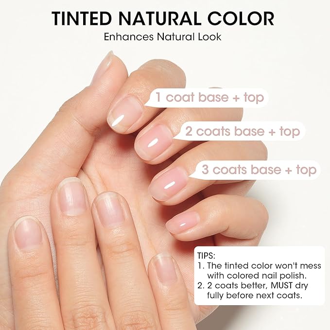 GELLEN Tinted Nude Ridge Filler For Nails, Clear Nail Polish Ridge Filling Base Coat, Nail Strengthener and Growth, Hydrates Strengthens Nourishes Damaged Dry Nails, Shea Butter & Vitamin E & Protein
