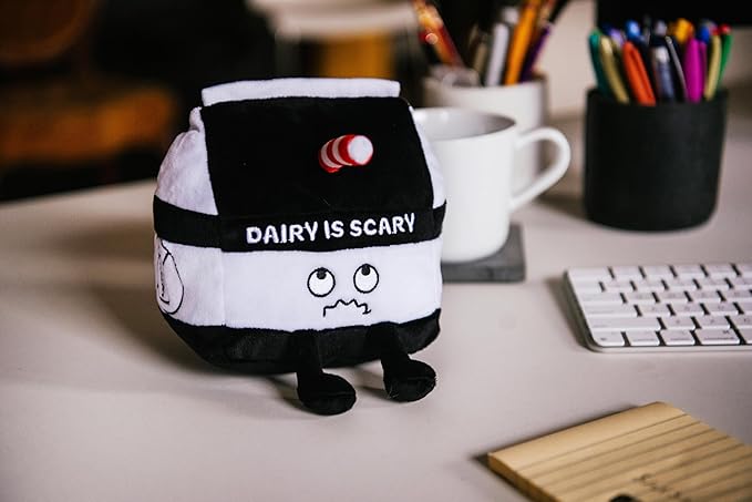 Punchkins Milk Carton Plushie - Dairy is Scary Punny Milk Plush, Dairy Themed Gift, Food Plush Toy for Gifting