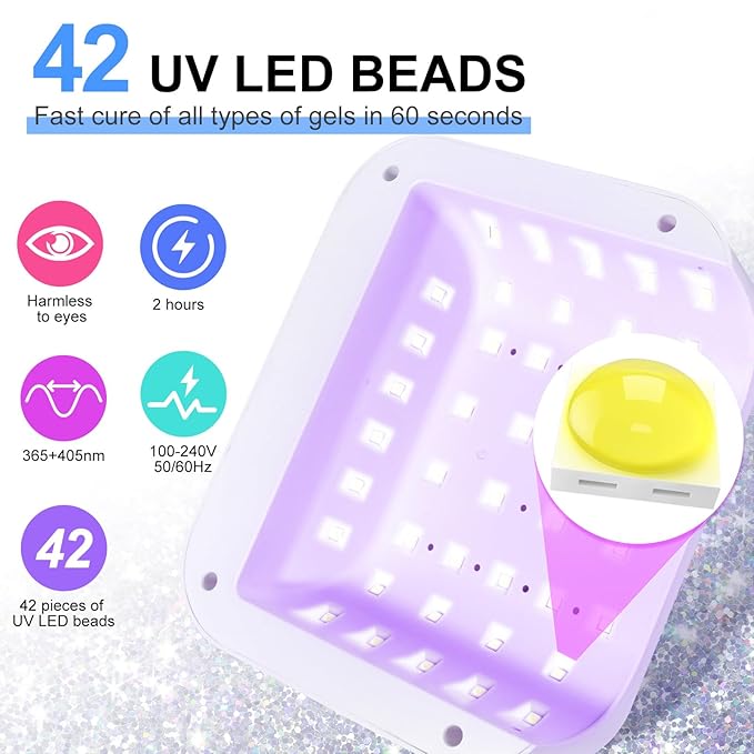 Cordless Nail lamp,Rechargeable Professional Lamp 42Pcs Beads UV Light for Gel Nails Automatic Sensor for Nail Art at Home and in Salons White Diamond