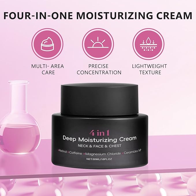 4-in-1 Deep Moisturizing Cream with Retinol & Ceramides - Anti-Aging Face, Neck & Chest Cream - Firming, Wrinkle Reduction for All Skin Types