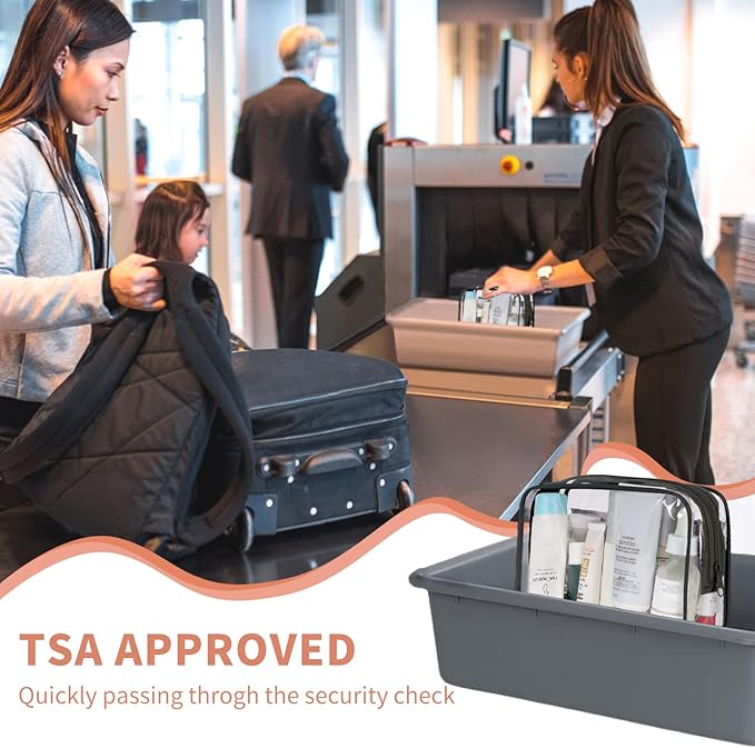 TISRATOK 12 PCS Clear Makeup Bag for Women with Zipper, TSA Approved Toiletry Pouch, Cosmetic Bag Bulk for Travel Organizer Essentials - Black,Medium