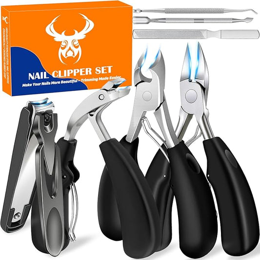 Heavy Duty Toenail Clippers Set for Seniors Thick Toenails, 7-in-1 Nail Clippers with Catcher, Professional Long Handle Ingrown Toenail Clippers for Men, Fingernail Manicure Pedicure Kit