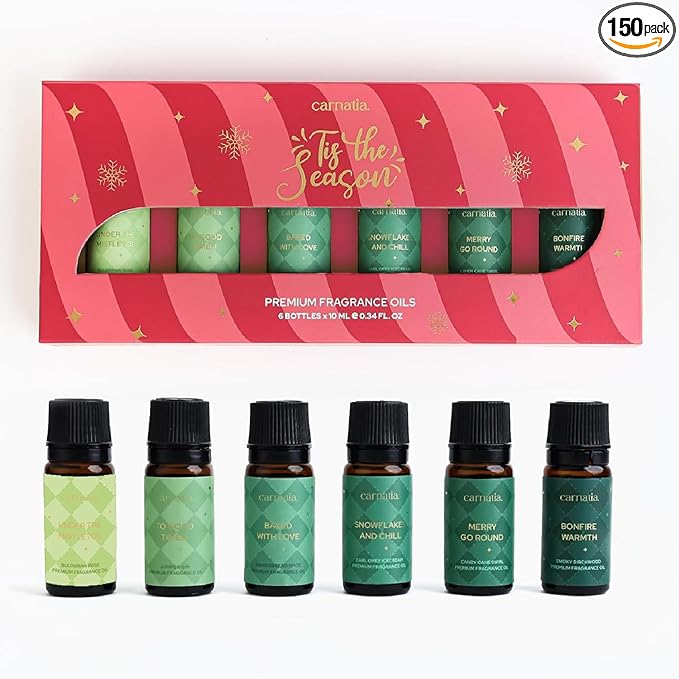 Carnatia Christmas Aroma Oil Set – 6 Cozy & Uplifting Scents for Diffusers, Relaxation & a Warm, Inviting Atmosphere | Festive Essential Oils for Home & Holiday Gifting!