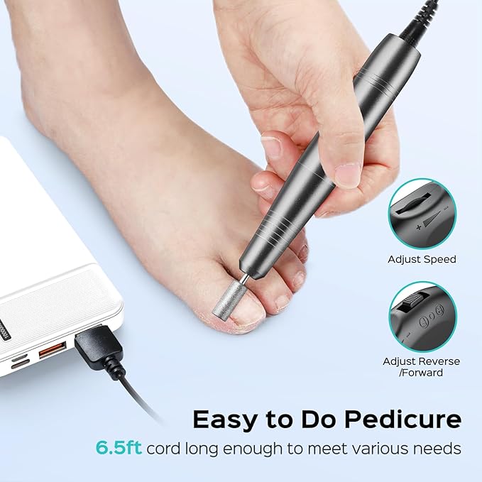 COSLUS Electric Nail Drill File Professional: for Acrylic Gel Dip Powder Nails Portable Nail Drill Machine Kit Manicure Pedicure Tools Polishing Set with Nail Drill Bits Sanding Bands